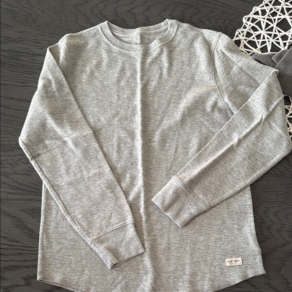 GAP Heather Gray Waffle Crewneck Long Sleeve